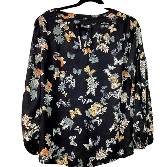 PHILOSOPHY SIZE S BLACK BUTTERFLIES FLORAL WORK TOP SPRING SUMMER BLOUSE GUC - Picture 2 of 13